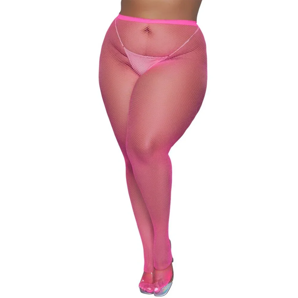 High Waisted Fishnet Pantyhose - Hot Pink
